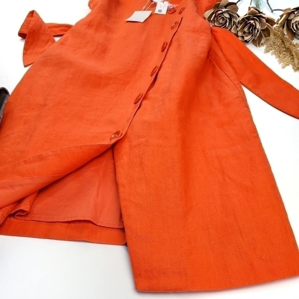 New JOIE Carmell Warm Terra Orange Linen Dress Size Large - Picture 6 of 16